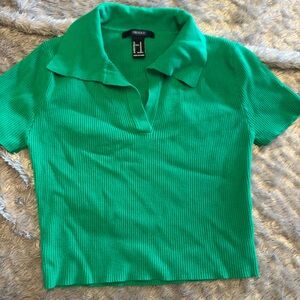 Forever 21 Vibrant Green Ribbed Polo Top